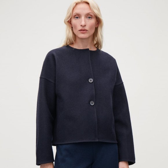 Cos Oversized Boiled Wool Cropped Navy 